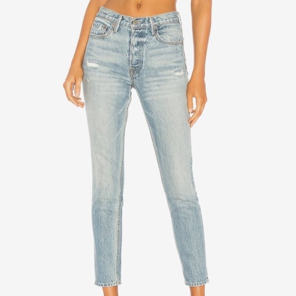 GRLFRND Karolina Light-Wash High Rise Raw Hem Petite